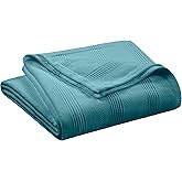 Vellux 100% Cotton Queen Size All-Season Knit Blanket | Super Soft Breathable Lightweight Throw Blanket | Blue