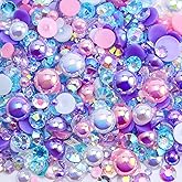 Briskbloom 60g Mix Flatback Pearls and Rhinestones for Crafts, 2mm-10mm for Nails Face Art Tumblers, With Tweezers Wax Pen, Pink|Purple|White