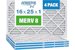 Aerostar 16x25x1 MERV 8 Pleated Air Filter, AC Furnace Air Filter, 4-Pack (Actual Size: 15 3/4"x24 3/4"x3/4")