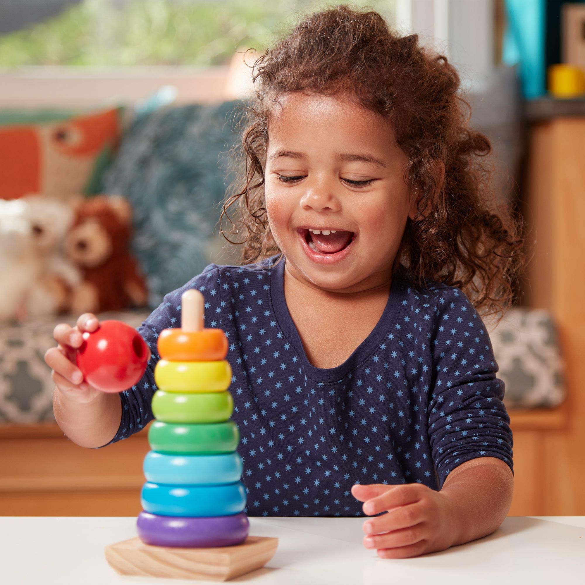 Melissa & Doug 10576 Rainbow Stacker Wooden Ring Educational Toy - Multicolor