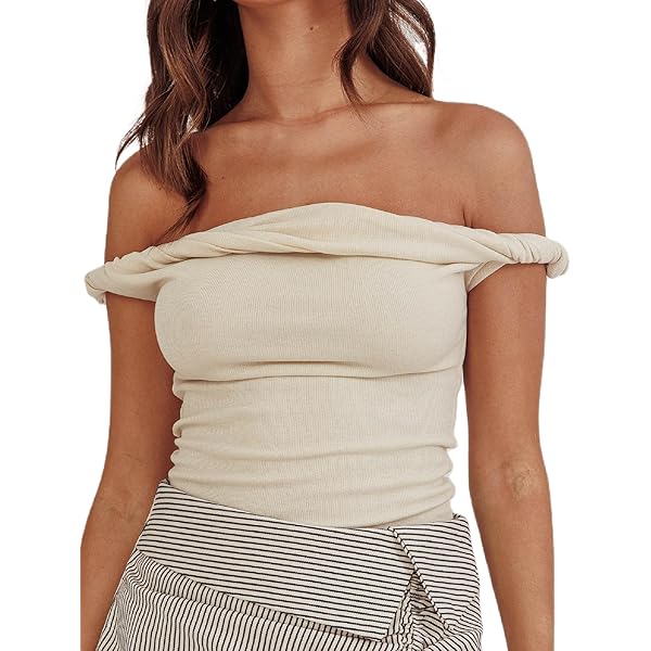 Women Off Shoulder Tops Twist Strap Ruched Tank Slim Fitted