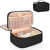 Relavel Makeup Bag, Small Makeup Bag for Women, Travel Cosmetic Bag, 2 Layers Waterproof Makeup Organizer Storage with Makeup Brush Holder, Black