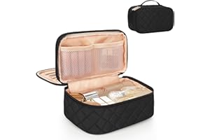 Relavel Makeup Bag, Small Makeup Bag for Women, Travel Cosmetic Bag, 2 Layers Waterproof Makeup Organizer Storage with Makeup Brush Holder, Black