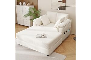 Real Relax Chaise Lounge Chair Indoor, 58'' Oversized Comfy Upholstered Lounge Sofa Bed with Wooden and Iron Frame, Cozy Slee