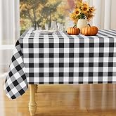 misaya Rectangular Waterproof Vinyl Table Cloth, Flannel Backed Tablecloth | 60" x 102" Buffalo Plaid Tablecloth, Wipeable Plastic Table Cover for Fall, Dinner, Picnic, Outdoor, Black and White