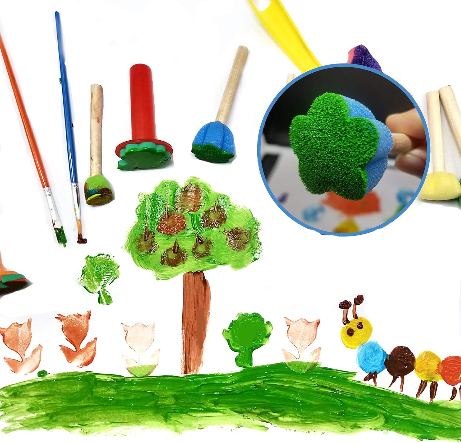 XIANGZI Finger Paint Sponges for Kids,Sponge Painting Brushes Set,Toddler Paint Set,Paint Set for Kids 6-12 Include Foam Brushes,Paint Roller Kit,Palette,Flower Pattern Brush,Brush Set.: Home Improvement
