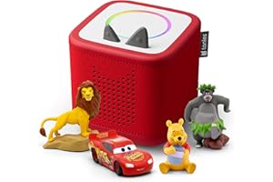 TONIES Toniebox 2 Audio Player Disney Bundle for Kids 3+ with Lightning McQueen, Simba, Winnie The Pooh, and Baloo - Sunset Red