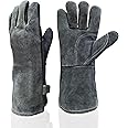 GZ GUOZHI Leather Forge MIG Welding Gloves,Heat Fire Resistant Welders Gloves, Black, also Perfect for Grill/BBQ/Wood Stove/Oven/Fireplace/Cutting