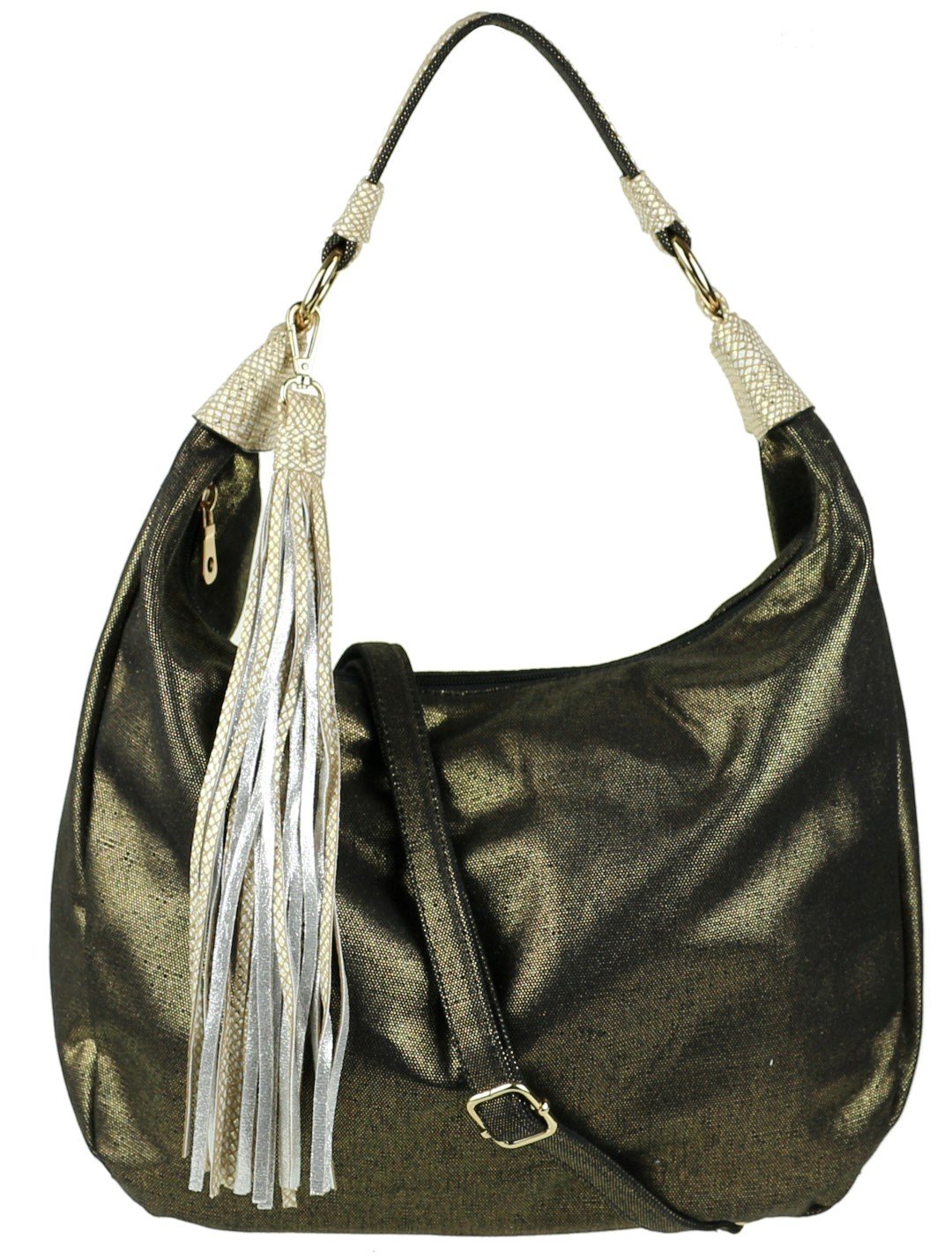 Girly Handbags Womens Snake Skin Shimmer Hobo Bag - Black