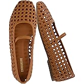 CUSHIONAIRE Weavy Squared Toe Woven Ballet Flats Shoes for Women with Memory Foam | Comfortable Mary Jane Flats for Women with Breathable Mesh Design | Wide Widths Available