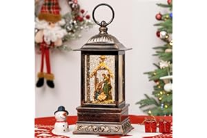 EYROSA Christmas Snow Globe Decorations, Musical Glitter Nativity Lantern with 6H Timer, USB/Battery Powered Lighted Décor for Home, Tabletop, Gift Box