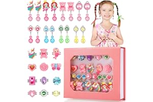 HAJUS Jewelry Girl Toys for Ages 2-4, Adjustable 28 Lovely Rings for Kids, Clip On Earrings in Gift Box, 2 3 4 5 6 7 8 Year Old Girls Christmas Birthday Gifts, Toddler Toy for Princess Dress Up, Party Favor