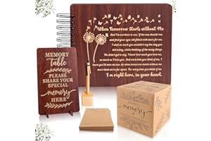 PREKIAR Funeral Guest Book Set Wooden Guest Books for Memorial Service Celebration of Life in Loving Memory with 50pcs Share a Memory Card Cards Box Table Sign and Pen (Brown- Guest Book Set #3)