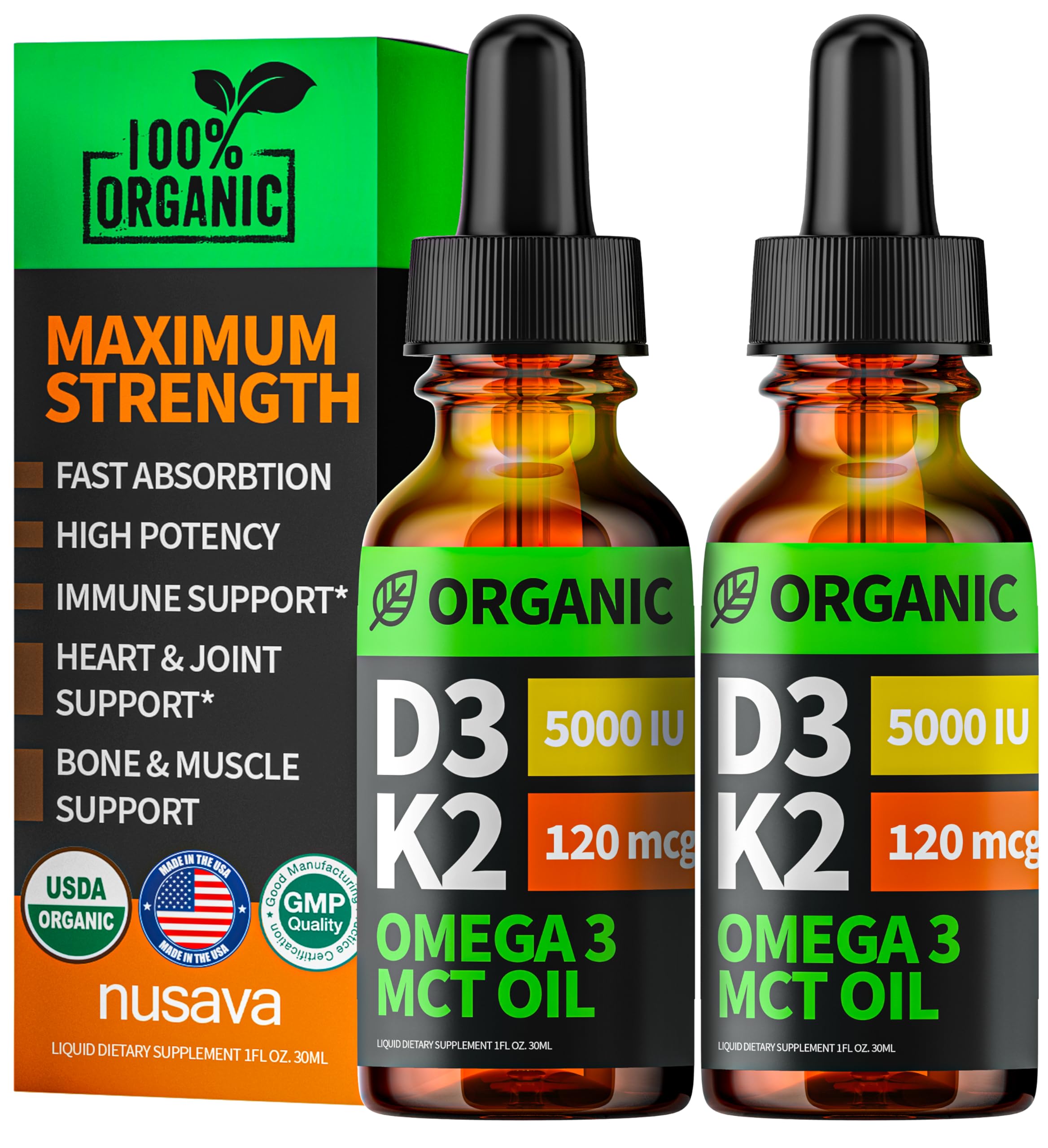 Organic Vitamin D3 K2 Drops with MCT Oil Omega 3