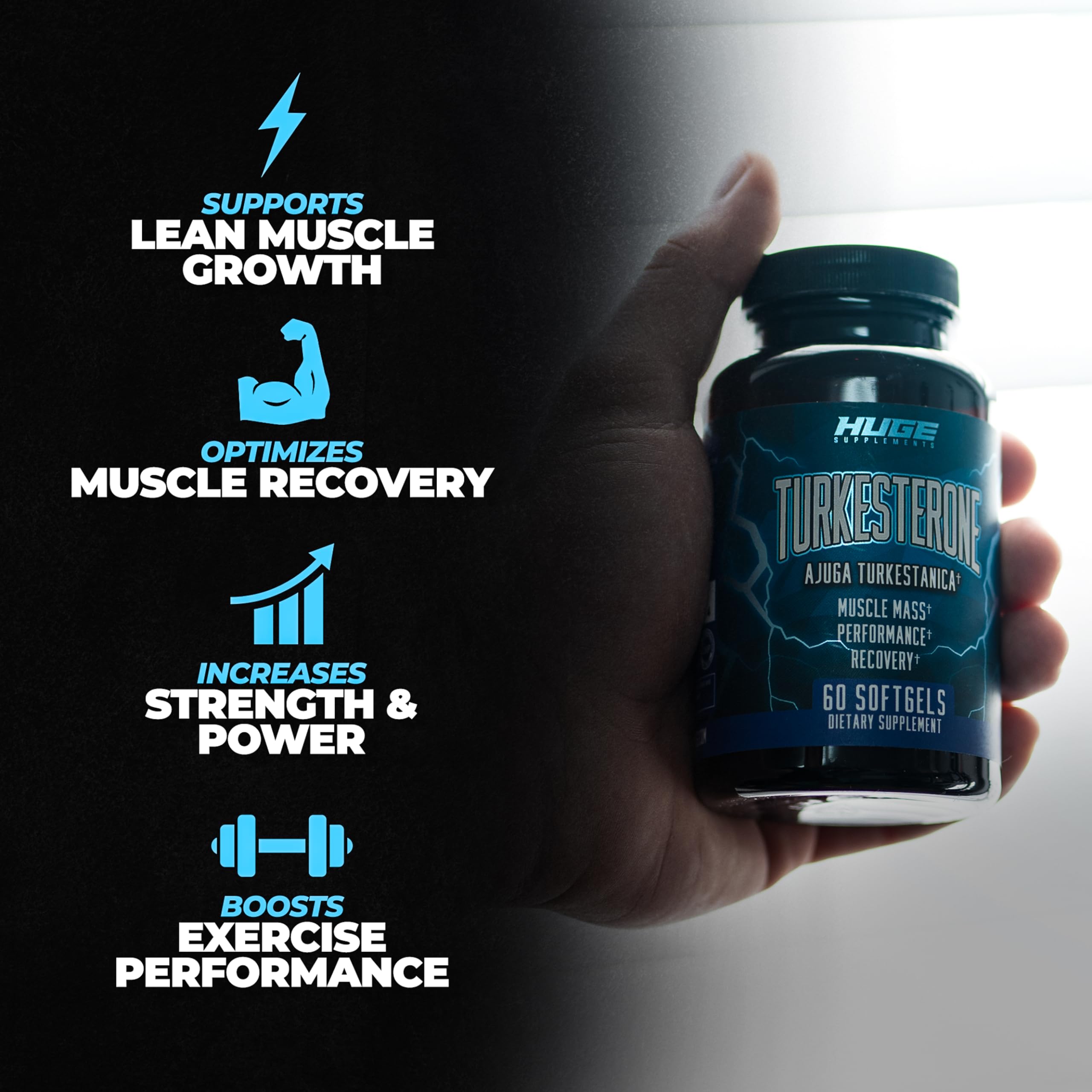 Turkesterone Supplement (500mg) Ajuga Turkestanica Extract, Improve Lean Muscle Mass, Exercise Performance, Improve Muscle Recovery with Our Softgel Absorption Technology (60 Softgels)