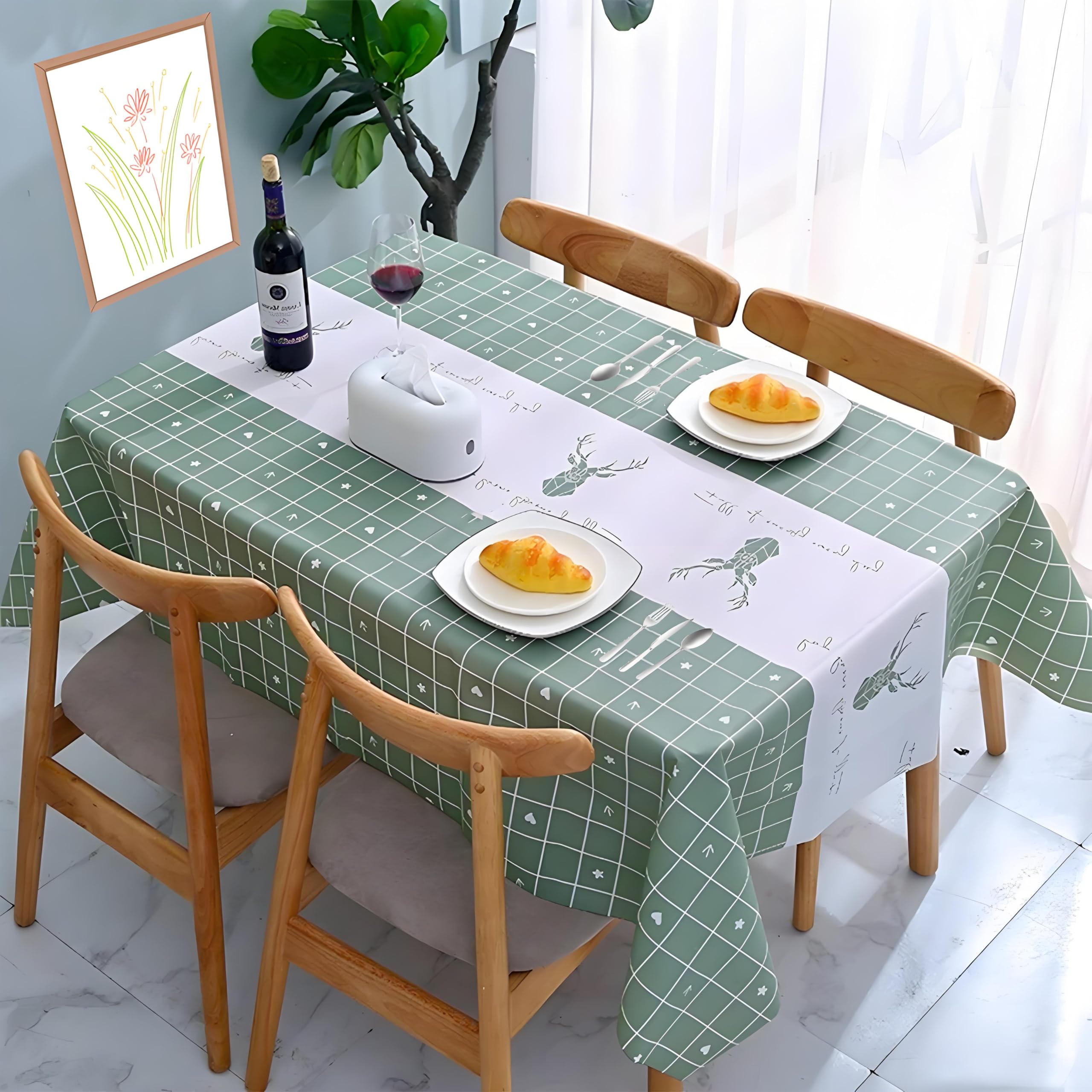 yayafunfun Plastic Tablecloth 137 * 180cm Waterproof Elk PVC Wipeable Rectangular Animal Cover, Wipe Clean Oil Cloth Indoor/Outdoor Tablecloth for Party, Picnic