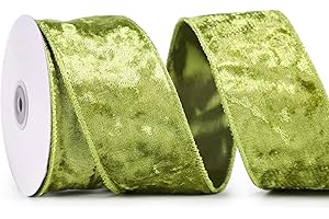 MAYREEL Moss Green Crushed Velvet Ribbon Wired 2.5" x 10 Yards Green Christmas Wired Edge Ribbon Green Christmas Decorations Green Ribbon for Gift Wrapping Wreath Tree Topper Bow Making Crafts