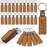 ALDMIO 30 Pcs Wood Keychain Blanks, Wooden KeyChain with Leather Strap, Unfinished Wooden Key Ring for Laser Engraving, DIY Various Key Tags, Wood Crafts