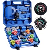 OMT Coolant Pressure Tester Kit, 26pc Vacuum Refill &amp; Radiator Filler Kit | 18 Radiator Adapters; Vacuum Purge Tool; Cooling System Leak Detection; Aluminum Alloy; Fits BMW, Ford, Porsche, Cadillac