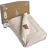 Little Dedi 100% Organic Cotton Baby Knitted Blanket with Gift Box - Soft Toddler, Crib, Stroller Blanket - Neutral Swaddle and Receiving Blanket for Newborns, 30"x40", Color Earth Ivory