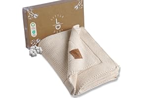 Little Dedi 100% Organic Cotton Baby Knitted Blanket with Gift Box - Soft Toddler, Crib, Stroller Blanket - Neutral Swaddle and Receiving Blanket for Newborns, 30"x40", Color Earth Ivory