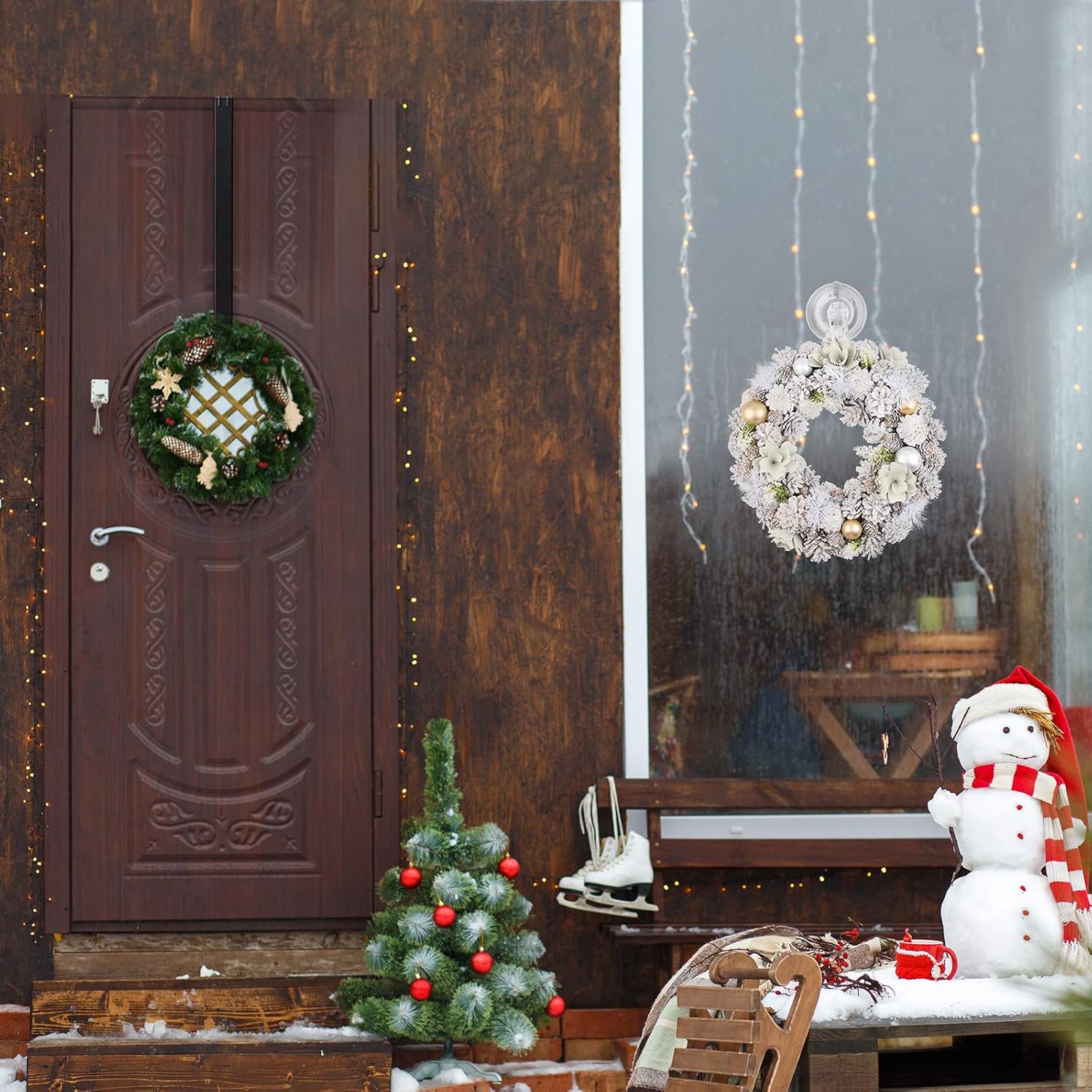 Wreath Hanger, VIS'V 15-24 Inch Adjustable Metal Wreath Hanger for Front Door 20 LB Heavy Duty Wreath Holder with 4 Suction Cup Hooks for Wreath Christmas Decorations - White: Home & Kitchen