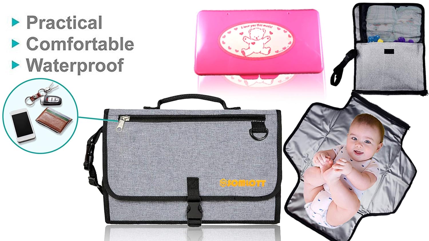 travel changing mat with wipes case
