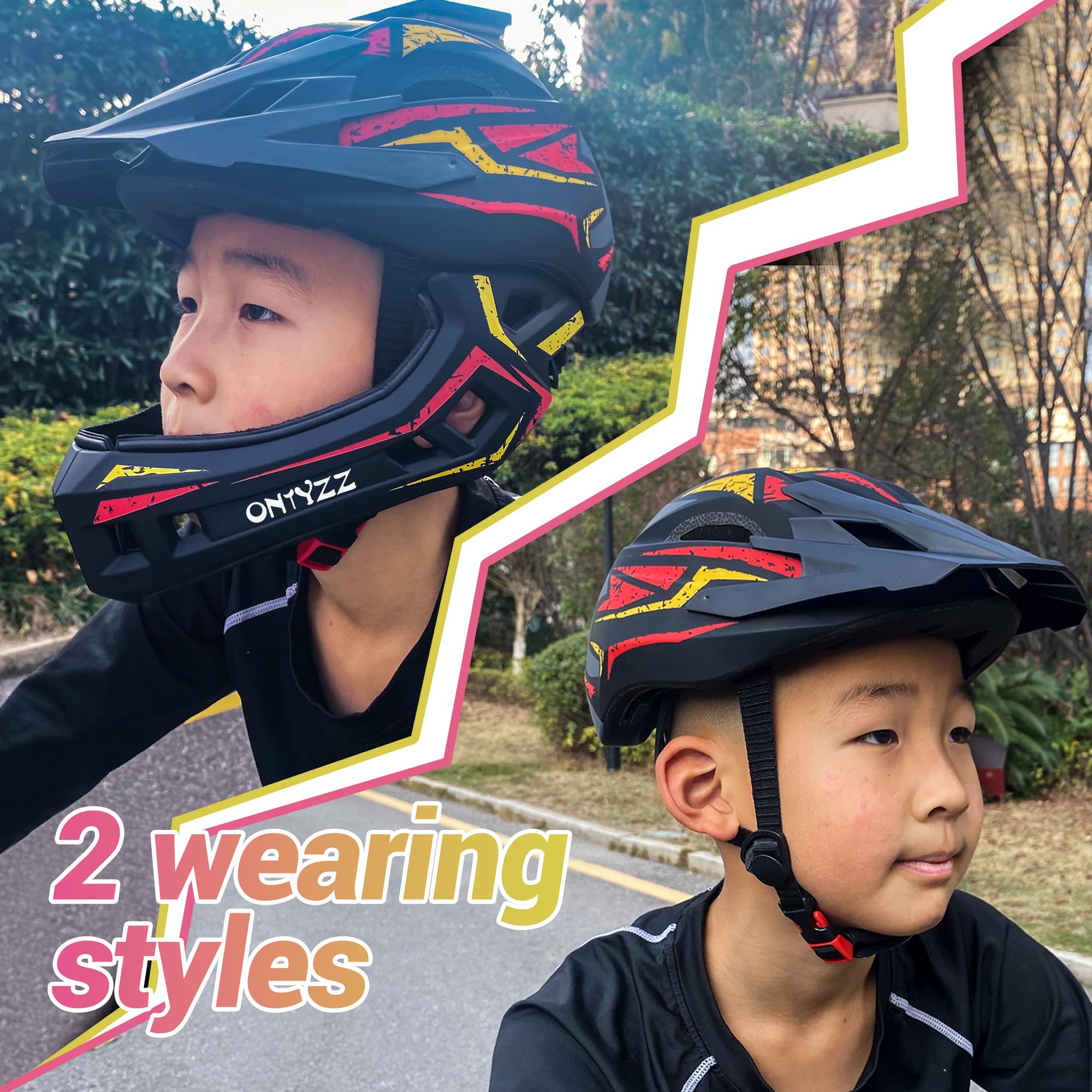 ONTYZZ Kids Bicycle Helmet Kids Adjustable Safety Full Face Helmet Lightweight Toddler Mountain Full Bike Helmet for Skating Cycling Scooter for Child