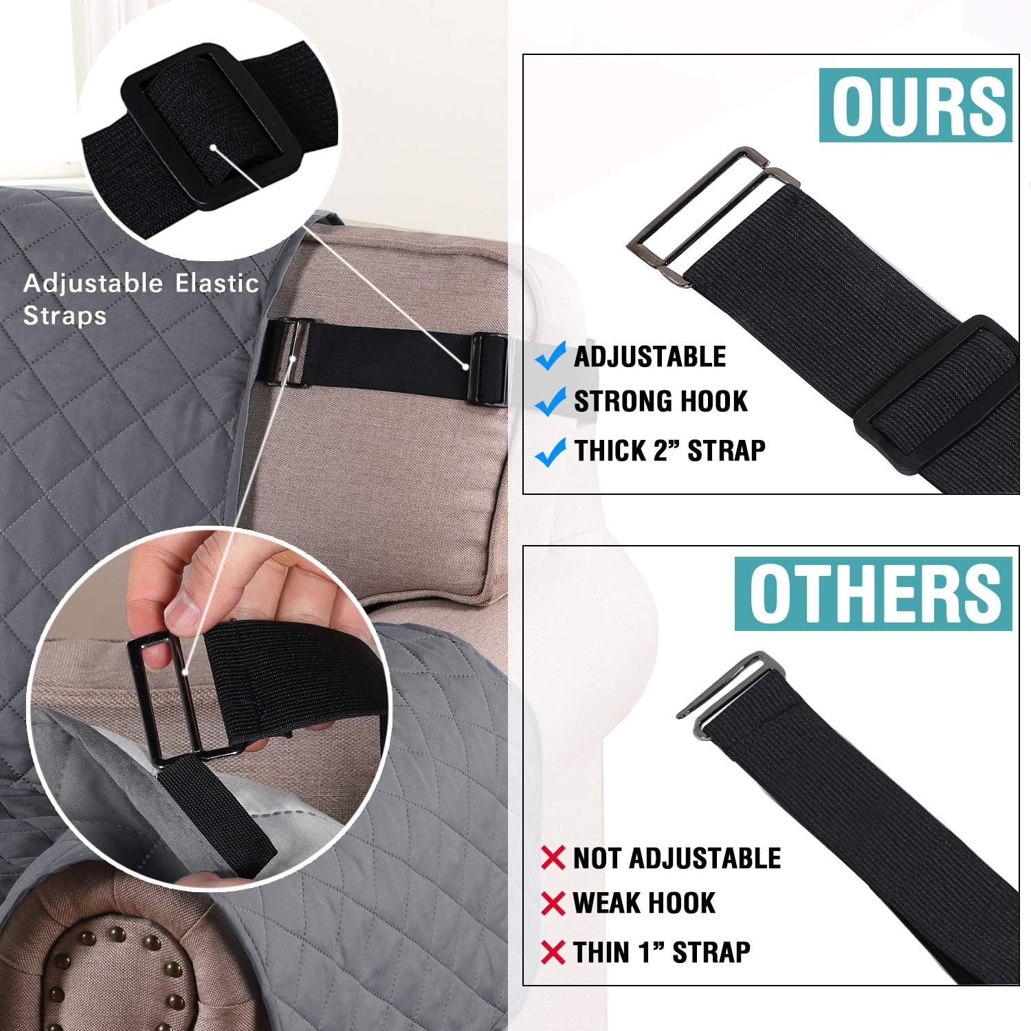 H.Versailtex Reversible Quilted Furniture Protector Cover, Sofa Covers for 1 Seater Couch with 2" Elastic Strap - Image 4