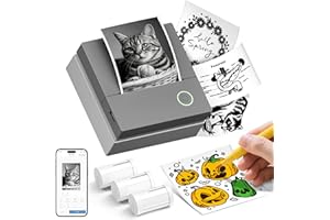 ETIKEZ Sticker Printer, PM290C Thermal Mini Printer, Bluetooth Print Pod with 3 Rolls of Paper, Portable Print Pods for Phone & Tablet, Sticker Maker Machine for Notes, Photos, Journal, Grey
