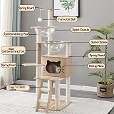 Mekidulu 145cm Cat Tree Indoor Multi-Level Condo with 2 Bowls Beige N3 view 4