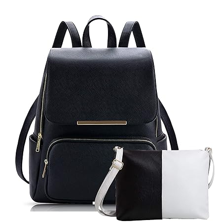 Alice Girls PU Backpack and Sling Bag Combo (Black)