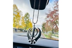 Matt Finish Black Khanda for Car Hanging Sikh Punjabi Rear View Mirror Car Hanging Punjabi Car Dashboard Accessory 3.2 inch W