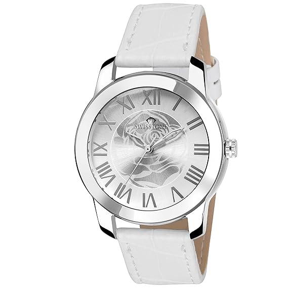 Leather Strap Analogue White Dial Women's Wrist Watch