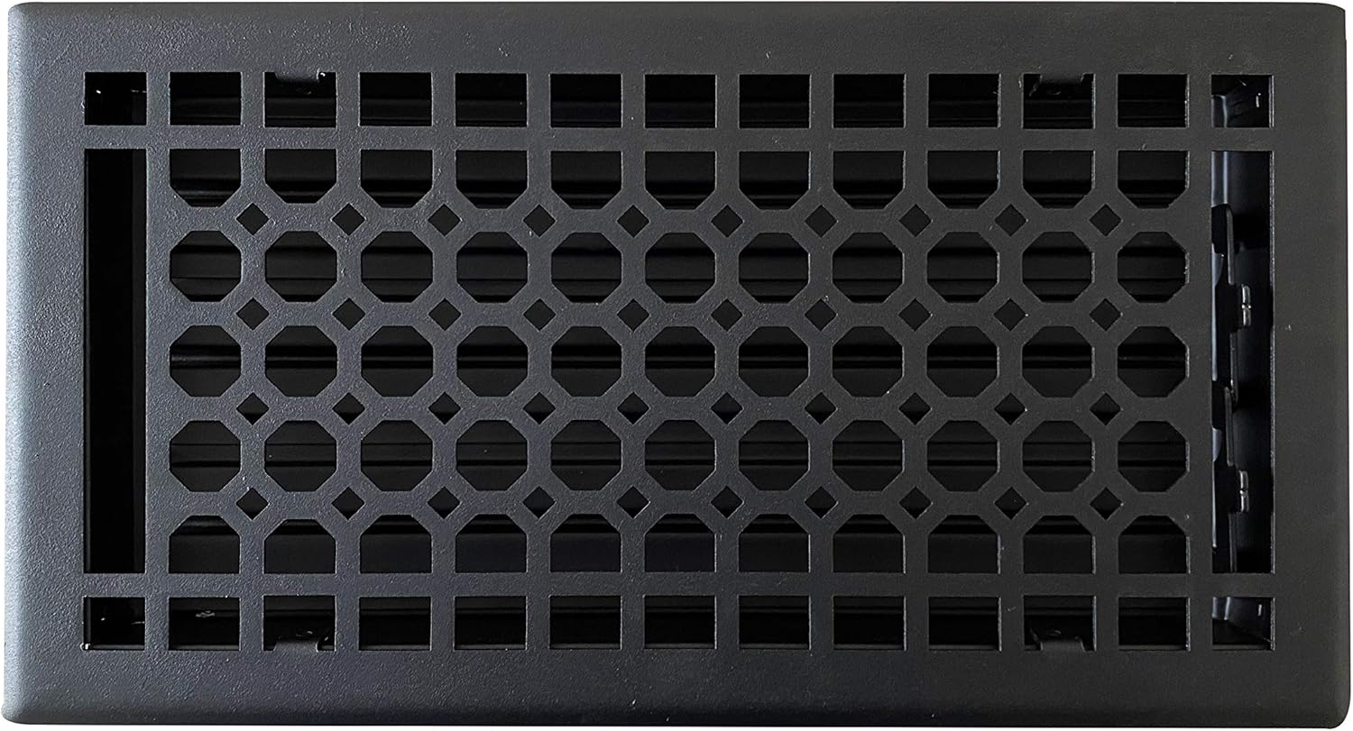 Registers, Grilles & Vents - Empire Register Co, Vent Cover - 6x12 inch, Honeycomb Design, Textured Black Finish, Heavy Duty Floor Vent Covers, Metal Damper Attached. Vent Covers for Home Floor only.