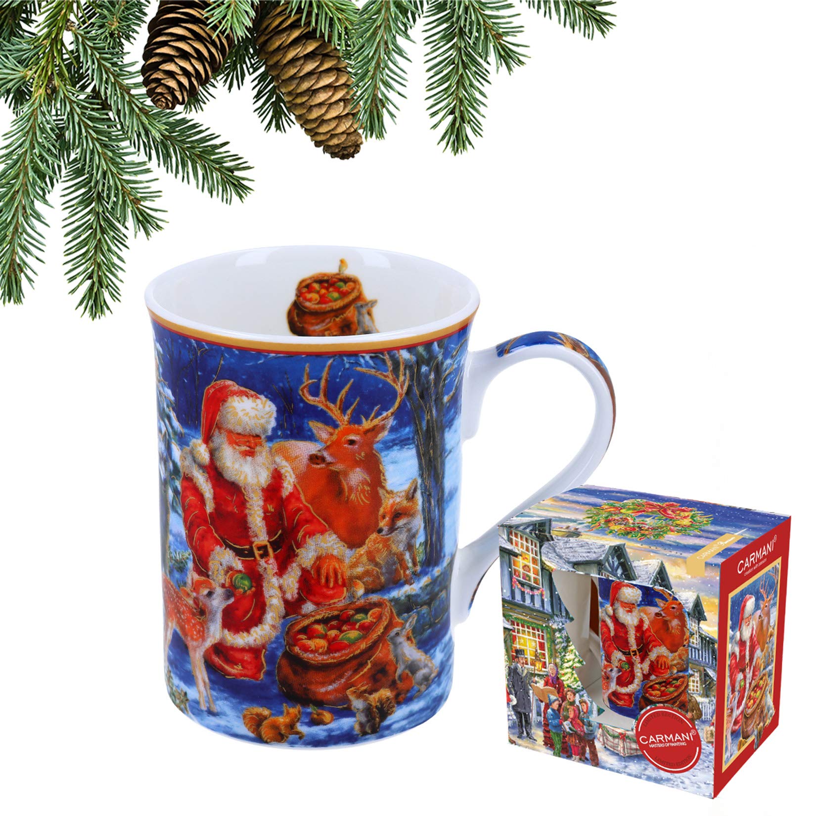 Carmani - Christmas Mug, Festive Porcelain Mug Decorated with Christmas Theme 400ml