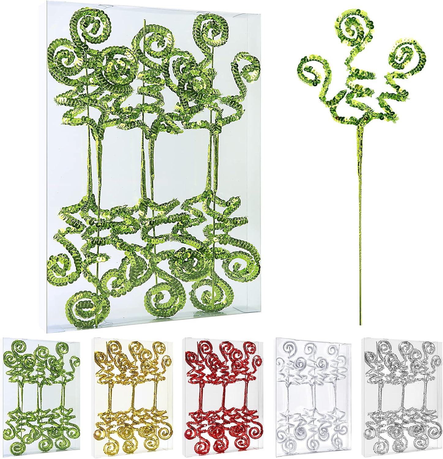Trees - ZHANYIGY 6PC Set Green Christmas Tree Decoration Sequins Candy Shape Curly Pick, Christmas Tree Decorations Home Office Party Decorations Gifts