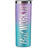 Onebttl Work Wife Gifts for Women, Coworkers, Besties - Best Ever Stainless Steel Tumbler 20oz, Glitter Blue and Purple