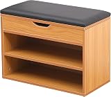 AVC Designs Pine 60cm Shoe Bench with Seat Cushion Storage Cabinet Organizer