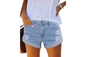 luvamia 2024 Jean Shorts Womens Mid Rise Casual Ripped Distressed Stretchy Denim Shorts Y2K Fold Hem Short Hot Pants