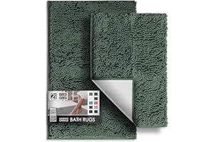 Hearth & Harbor Bathroom Rugs, Chenille Bath Mat - Machine Washable Bath Mats for Bathroom Non-Slip Backing Rubber, Quick Dry Bathroom Mat