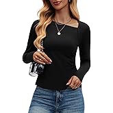DCCISU Women's Long Sleeve Asymmetrical Tops Ruched Side Slim Fit Shirts 2025 Fall Fashion Casual Tee Going Out Tops