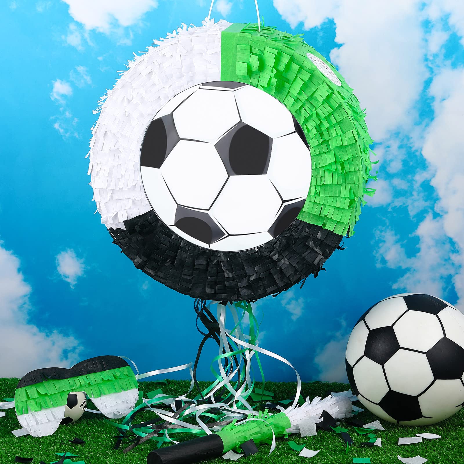Deekin 3 Pcs Soccer Ball Piñata Set Include Piñata with Stick Eye Mask Soccer Ball for Kids Music Science School Sports Bridal Shower Birthday Party Decorations Supplies