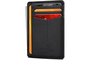 OAK LEATHERS Leather Minimalist Wallet for Men & Women RFID Front Pocket Leather Card Holder Wallets (Jet Black, Small)