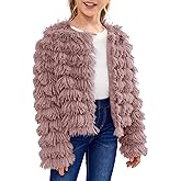 Inorin Girls Open Front Cardigan Faux Fur Coat Warm Fuzzy Trendy Winter Vintage Parka Shaggy Party Outerwear Jackets Tops