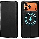 HPOEYNANY Wallet Case for iPhone 17 Pro Max 6.9", Genuine Leather Flip Folio Case Compatible with Magsafe, RFID Blocking Magnetic Card Holder Kickstand Cover Men Women for iPhone 17 Pro Max, Black