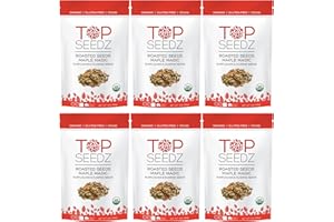 Top Seedz Certified Organic Gluten Free Vegan Maple Magic Roasted Seeds | 6-Pack | 6 Ounces | Made of Shelled Sunflower Seeds, Pumpkin Seeds, Maple Syrup, and Extra Virgin Olive Oil