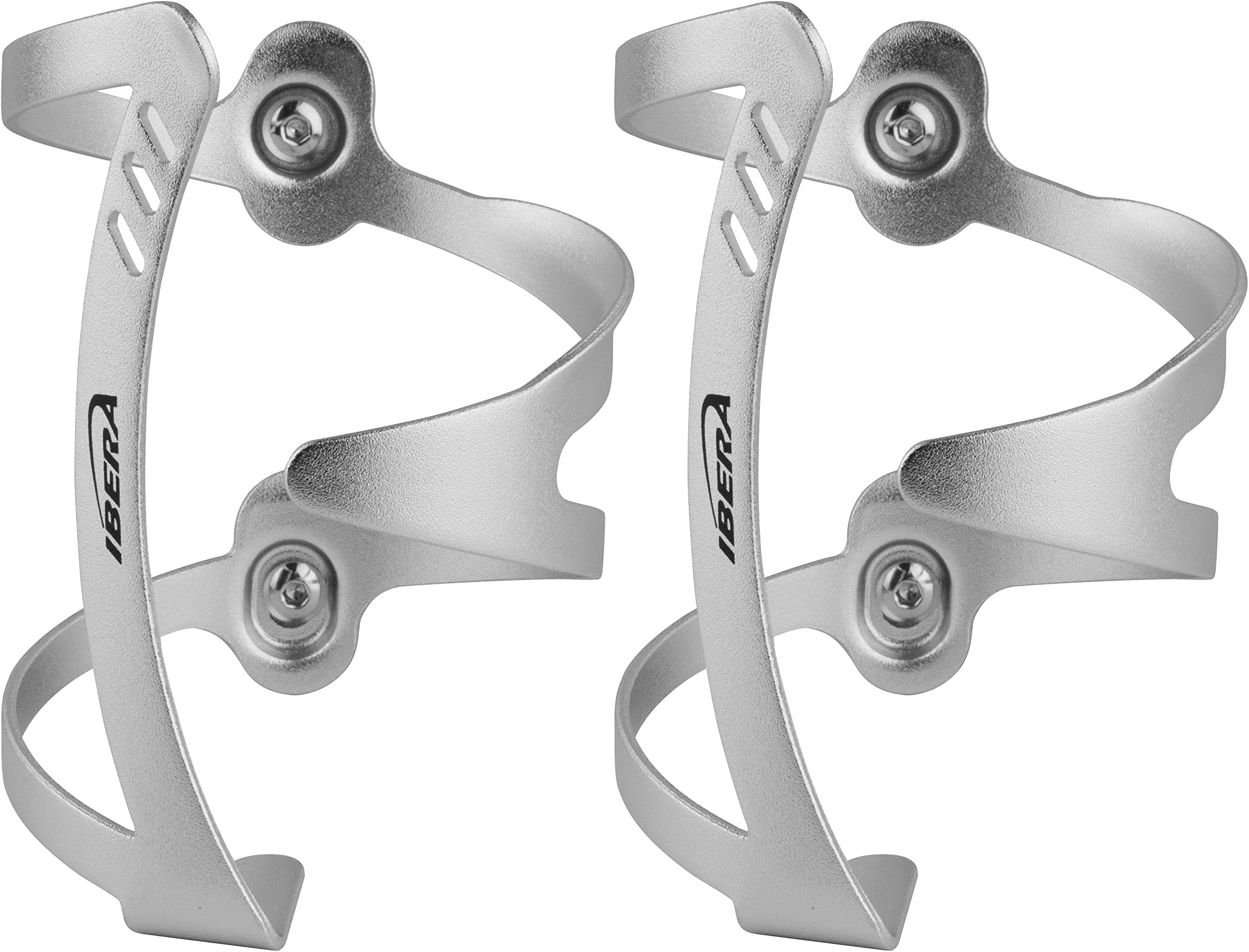 Ibera Extra Lightweight Alloy Bicycle Water Bottle Cage, Ergonomic, Side-Access, Only 30g (1.1 oz), Silver, PAIR