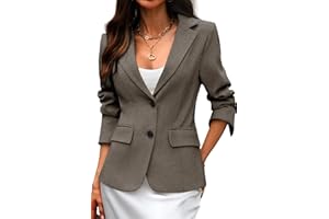 ELLEVEN Women’s Herringbone Tweed Blazer – Slim Fit Business Casual Work Jacket with Flap Pockets, Long Sleeve