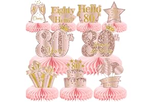 MOORAY 9Pcs 80th Birthday Decorations Pink Rose Gold Honeycomb Centerpieces for Women,Happy 80th Birthday Table Centerpieces Party Supplies,Eighty Year Old Birthday Table Toppers Decor